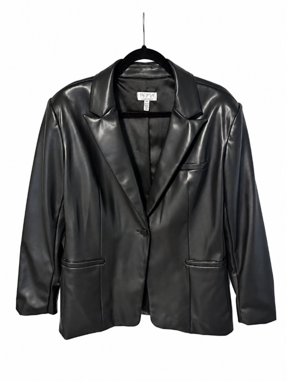 Sofia Vergara Black Faux Leather Blazer XL